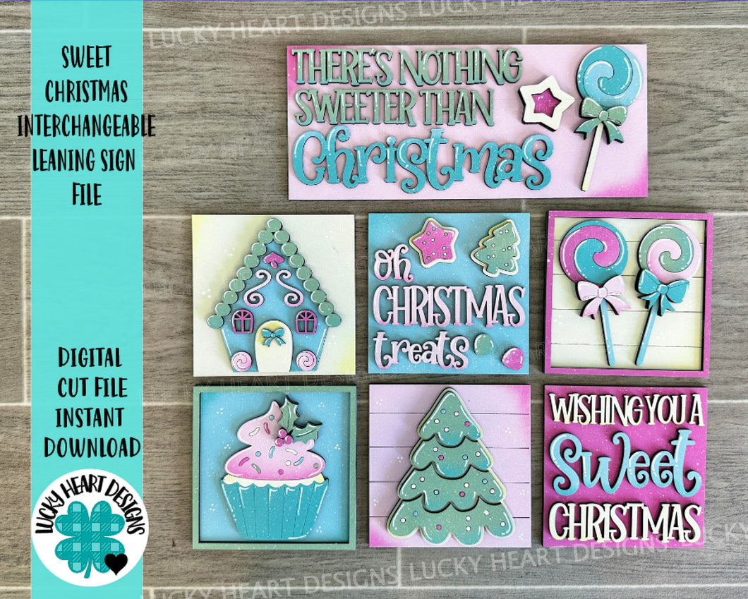 Sweet Christmas Interchangeable Leaning Sign File SVG, Gingerbread, Candy, Glowforge Christmas, LuckyHeartDesignsCO