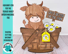 Load image into Gallery viewer, Highland Cow For The Flower Basket Interchangeable File SVG, Tiered Tray, Glowforge, LuckyHeartDesignsCo

