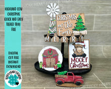Load image into Gallery viewer, Highland Cow Christmas Quick and Easy Tiered Tray File SVG, Farm, Barn, Farmhouse Truck, Glowforge, LuckyHeartDesignsCo
