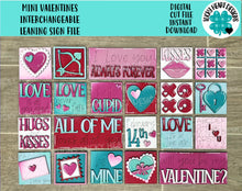 Load image into Gallery viewer, MINI Valentines Interchangeable Leaning Sign File SVG, Heart, Love, Cupid Tiered Tray Glowforge, LuckyHeartDesignsCo
