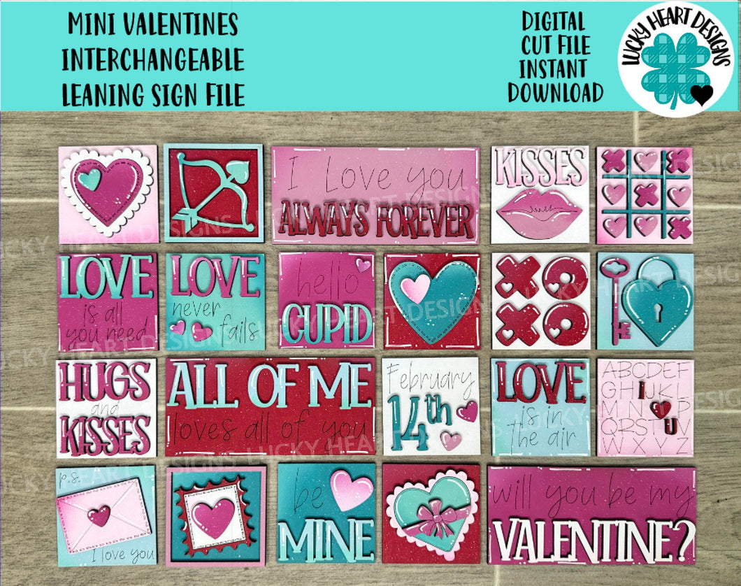 MINI Valentines Interchangeable Leaning Sign File SVG, Heart, Love, Cupid Tiered Tray Glowforge, LuckyHeartDesignsCo