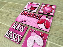 Load image into Gallery viewer, MINI Love Bug Valentines Interchangeable Leaning Sign File SVG, Ladybug, Flower, Love, Tiered Tray Glowforge, LuckyHeartDesignsCo
