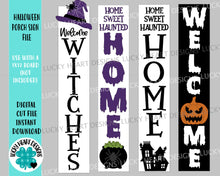 Load image into Gallery viewer, Halloween Porch Sign File SVG, Glowforge, Jackolantern, Haunted House, Witch, Welcome sign, LuckyHeartDesignsCo
