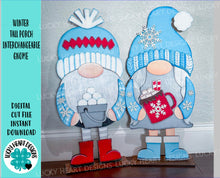 Load image into Gallery viewer, Winter Tall Porch Gnome Interchangeable File SVG, Hot Cocoa, Snowflake, Glowforge, LuckyHeartDesignsCo
