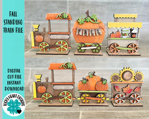 Fall Standing Train File, Glowforge, Pumpkin, Sunflower, Pumpkin Spice, Tiered Tray, LuckyHeartDesignsCo