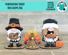 Load image into Gallery viewer, Thanksgiving Tiered Tray Gnome File SVG, Pilgrim, Turkey, Holiday Decor, Glowforge, LuckyHeartDesignsCo
