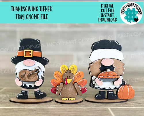 Thanksgiving Tiered Tray Gnome File SVG, Pilgrim, Turkey, Holiday Decor, Glowforge, LuckyHeartDesignsCo