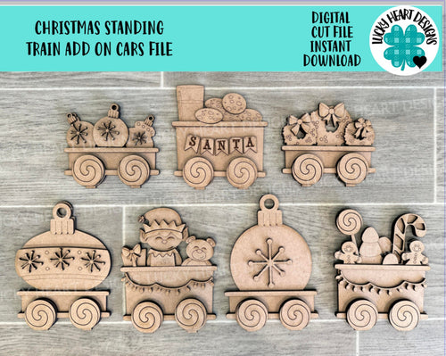 Christmas Standing Train ADD ON Cars File SVG, Santa, Rudolph, Gingerbread, Glowforge, LuckyHeartDesignsCo