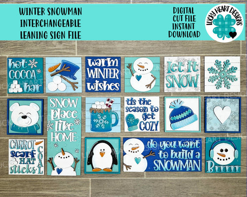 Snowman Winter Interchangeable Leaning Sign File SVG, glowforge Snowman, Hot Cocoa, Tiered Tray, LuckyHeartDesignsCo