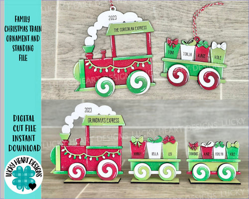 Family Christmas Train Ornament and Standing File SVG, Santa, Peersonalized, Santa, Glowforge, LuckyHeartDesignsCo