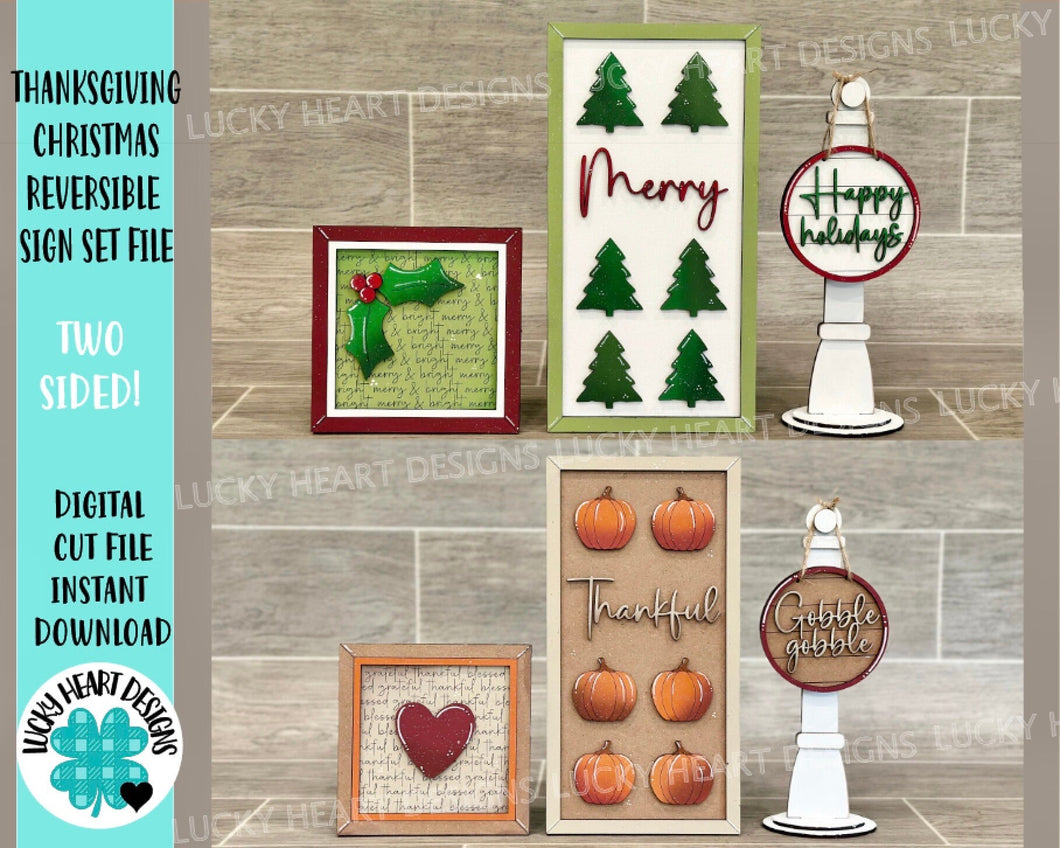 Thanksgiving Christmas Reversible File SVG, Tiered Tray, Pumpkin, Holidays, Autumn, Glowforge, LuckyHeartDesignsCo