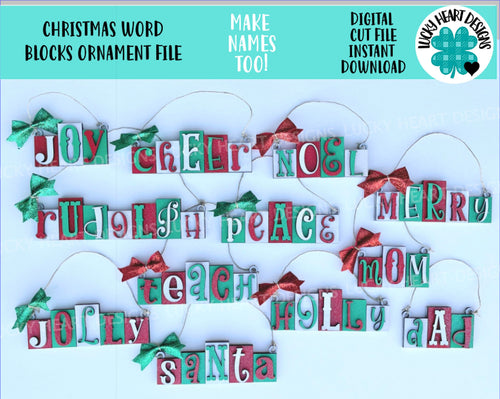 Christmas Word Blocks Ornament File SVG, Personalized, Family, teacher, Glowforge, LuckyHeartDesignsCo