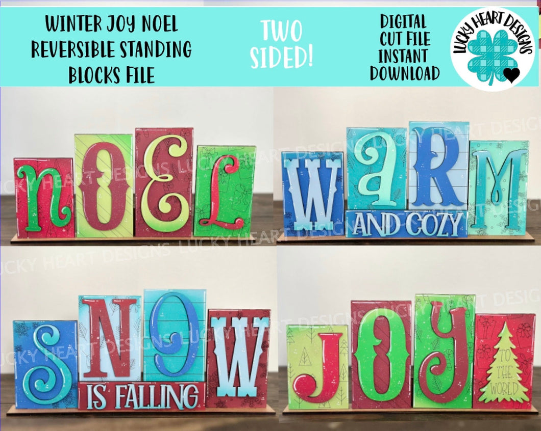 Winter Joy Noel Standing Reversible File SVG, Tiered Tray, Snow, Christmas, Glowforge, LuckyHeartDesignsCo