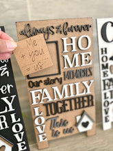 Load image into Gallery viewer, Family Word Art Sandwich Board SVG FILE, MINI interchangeable Leaning, Home, Wedding, House Warming, Collage, glowforge, LuckyHeartDesignsCo
