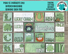 Load image into Gallery viewer, MINI St.Patrick&#39;s Day Interchangeable Leaning Sign File, Glowforge Leprechaun, LuckyHeartDesignsCo
