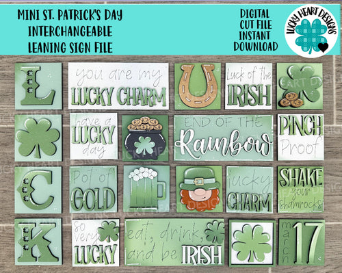 MINI St.Patrick's Day Interchangeable Leaning Sign File, Glowforge Leprechaun, LuckyHeartDesignsCo