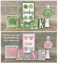 Load image into Gallery viewer, Love Lucky Reversible Sign Set File SVG, Valentines, St. Patrick&#39;s Day, Clover, Heart, Glowforge, LuckyHeartDesignsCo
