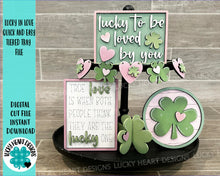 Load image into Gallery viewer, Lucky in Love Quick and Easy Tiered Tray File SVG, Glowforge, Valentines, St. Patrick&#39;s Day, Clover, Heart, LuckyHeartDesignsCo
