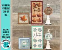 Load image into Gallery viewer, Winter Fall Reversible File SVG, Tiered Tray, Leaf, Snowflake, Snow, Autumn, Glowforge, LuckyHeartDesignsCo

