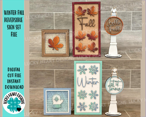 Winter Fall Reversible File SVG, Tiered Tray, Leaf, Snowflake, Snow, Autumn, Glowforge, LuckyHeartDesignsCo