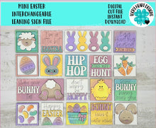 Load image into Gallery viewer, MINI Easter Interchangeable Leaning Sign File SVG, Bunny, Easter Egg, Lamb, Tiered Tray Glowforge, LuckyHeartDesignsCo
