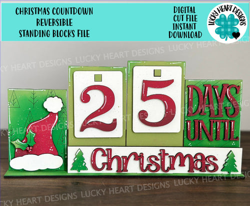 Christmas Countdown Standing Reversible File SVG, Tiered Tray, Santa, Glowforge, LuckyHeartDesignsCo