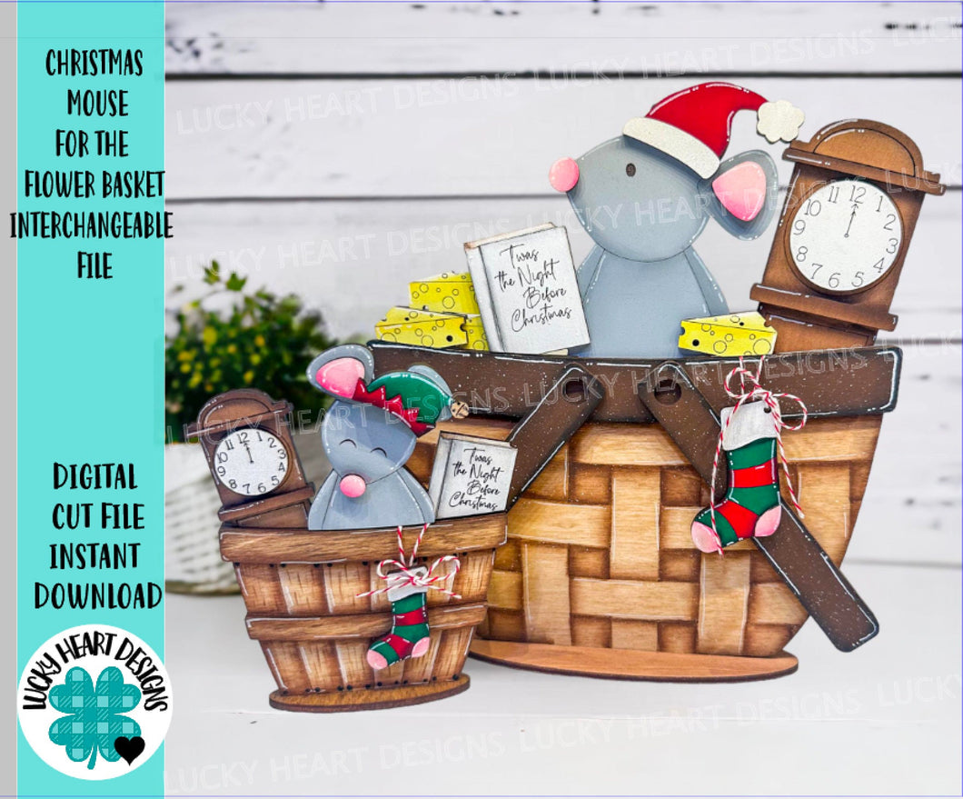 Christmas Mouse For The Flower Basket Interchangeable File SVG, (original and TINY) Christmas Tiered Tray, Glowforge, LuckyHeartDesignsCo
