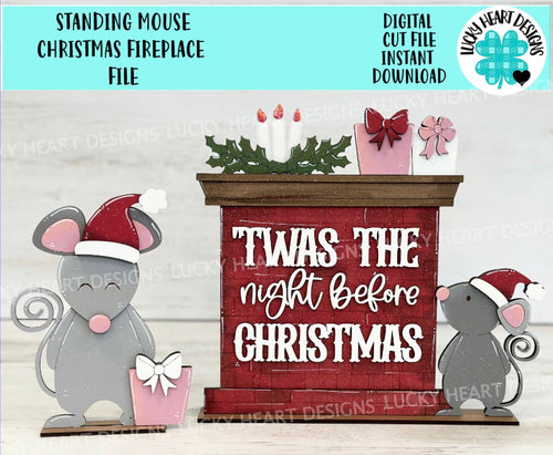 Standing Mouse Christmas Fireplace File SVG, Glowforge 'Twas The Night Before, LuckyHeartDesignsCo