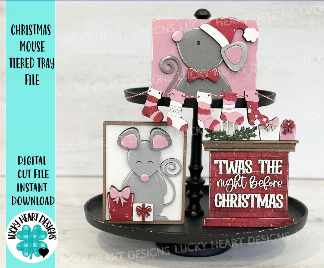 Christmas Mouse Tiered Tray File SVG, Glowforge 'Twas The Night Before, LuckyHeartDesignsCo