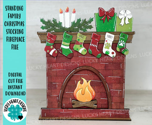 Standing Family Christmas StockingFireplace File SVG, Glowforge 'Twas The Night Before, LuckyHeartDesignsCo