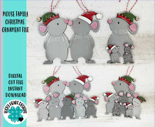 Mouse Family Christmas Ornament File SVG, File SVG, Glowforge, Grandparents, LuckyHeartDesignsCo