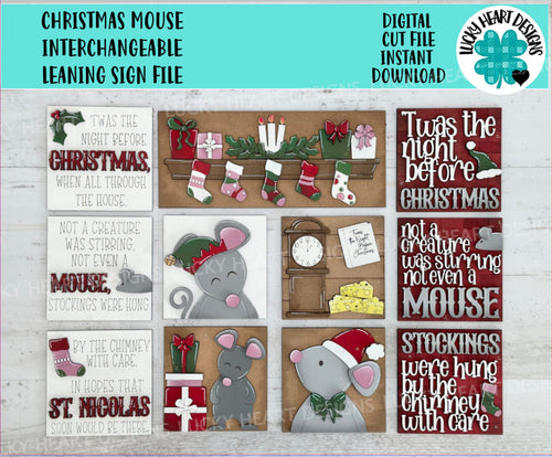 Christmas Mouse Interchangeable Leaning Sign File SVG, Stocking, Twas The Night Before, Glowforge, LuckyHeartDesignsCo
