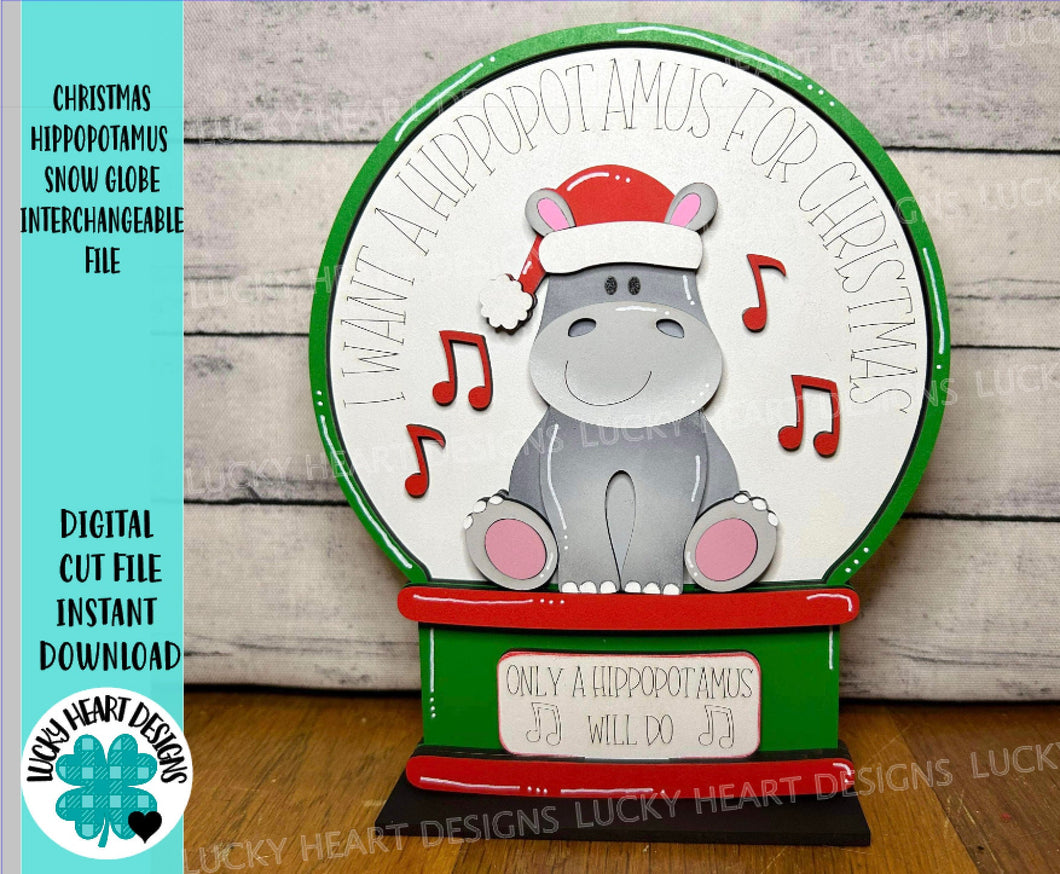 Hippopotamus Christmas Snow Globe Interchangeable File SVG, Glowforge, Tiered Tray LuckyHeartDesignsCo