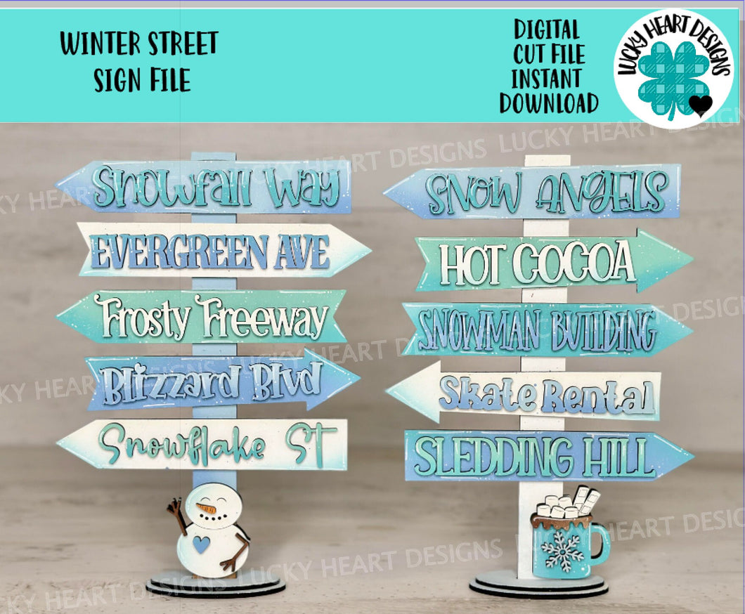 Winter Street Sign File SVG. Sledding, Hot Cocoa, Snowman Glowforge, LuckyHeartDesignsCo