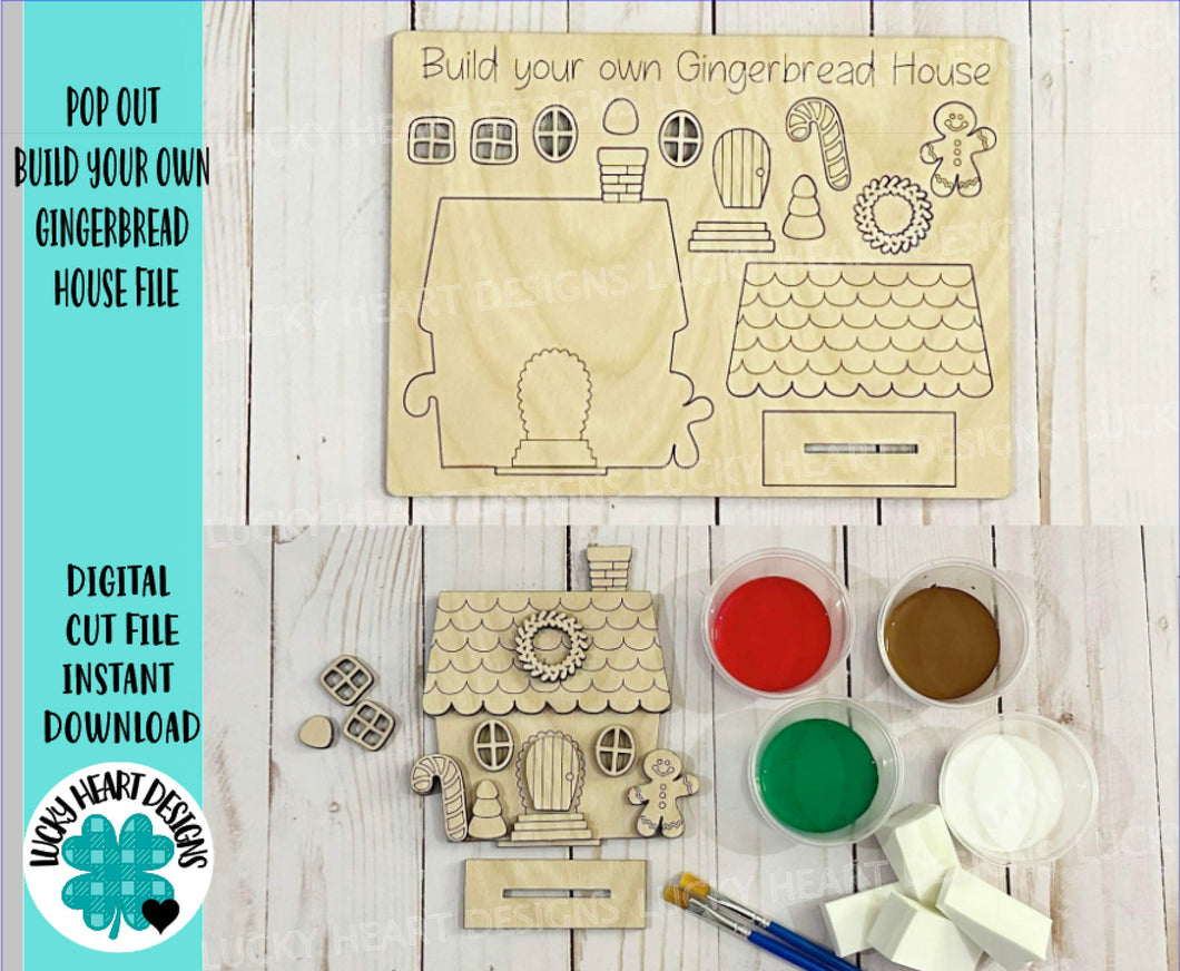 Pop Out Build Your Own Gingerbread House Craft Kit File SVG, Christmas, Kids Craft, Glowforge, LuckyHeartDesignsCo