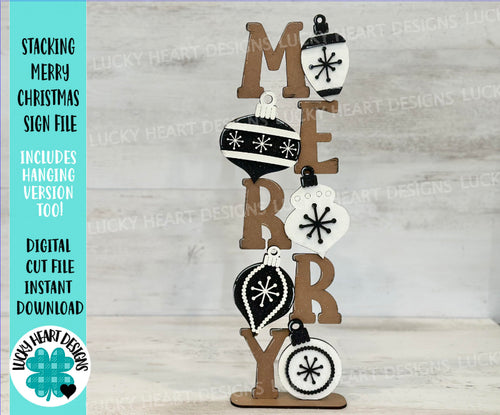 Stacking Merry Christmas Sign File SVG, Ornament, Glowforge, LuckyHeartDesignsCo