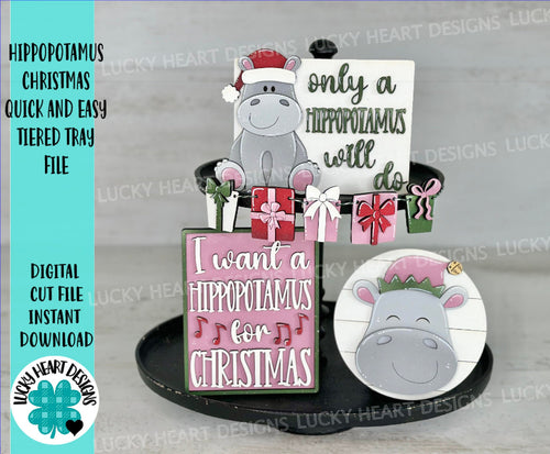 Hippopotamus Christmas Quick and Easy Tiered Tray File SVG, Glowforge, LuckyHeartDesignsCo