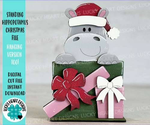 Standing Hippopotamus Christmas File SVG, Glowforge, LuckyHeartDesignsCo
