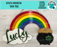 Load image into Gallery viewer, Lucky Rainbow Sign file SVG, Glowforge, Clover Door Hanger, LuckyHeartDesignsCo
