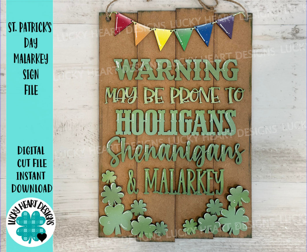 St. Patrick's Day Malarkey Door Hanger file SVG, Glowforge, Clover, LuckyHeartDesignsCo