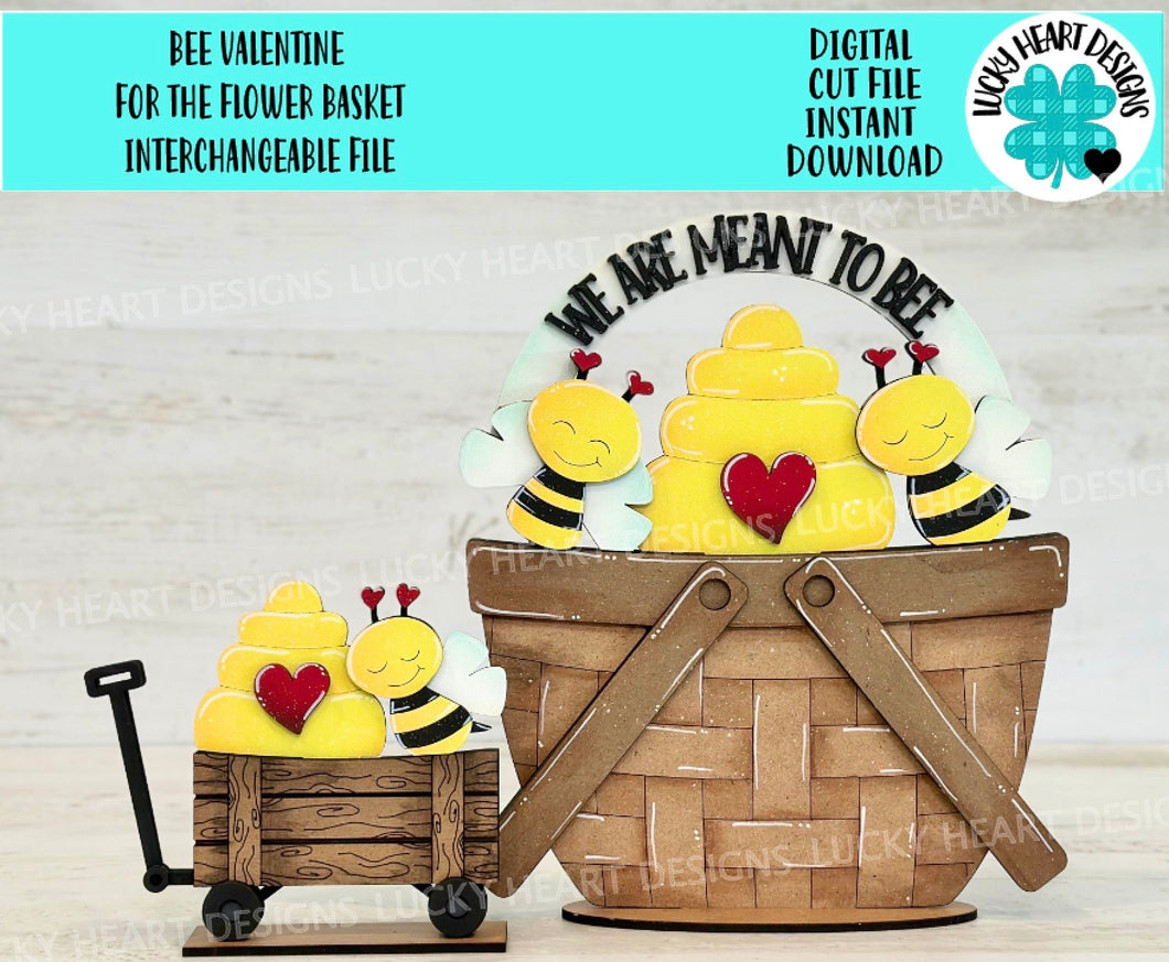 Bee Valentine For The Flower Basket Interchangeable File SVG, TINY, Floral, Honey, Bumble, Tiered Tray, Glowforge, LuckyHeartDesignsCo