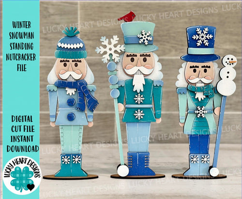 Winter Nutcracker Standing File SVG, Glowforge, Snowman Tiered Tray LuckyHeartDesignsCo