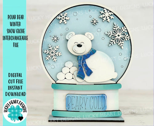 Polar Bear Winter Snow Globe Interchangeable File SVG, Glowforge, Tiered Tray LuckyHeartDesignsCo