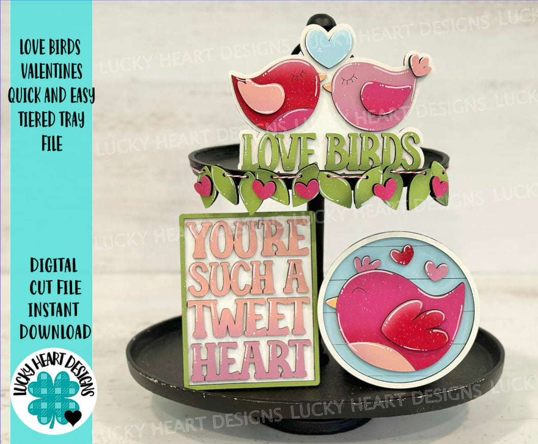 Love Birds Valentines Quick and Easy Tiered Tray File SVG, Glowforge, LuckyHeartDesignsCo
