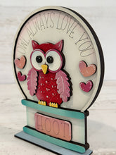 Load image into Gallery viewer, Valentines Owl Snow Globe Interchangeable File SVG, Glowforge, Tiered Tray LuckyHeartDesignsCo
