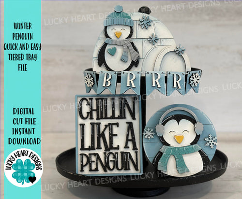 Winter Penguin Quick and Easy Tiered Tray File SVG, Glowforge , LuckyHeartDesignsCo