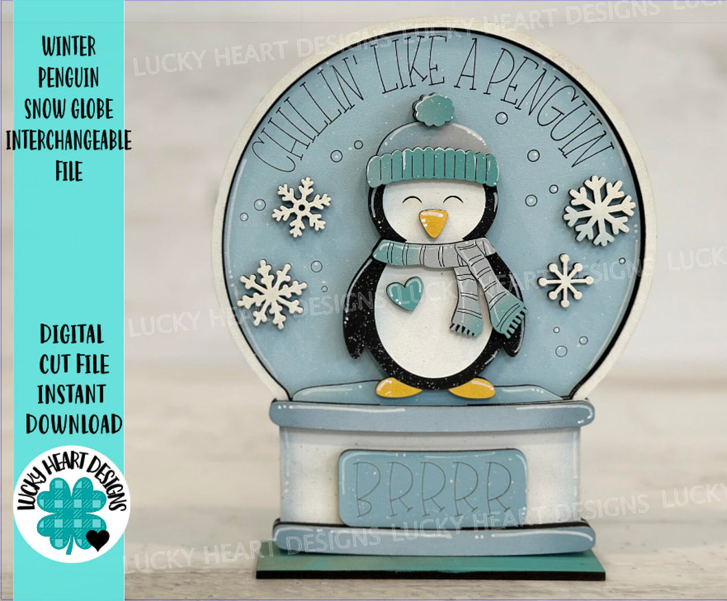 Winter Penguin Snow Globe Interchangeable File SVG, Glowforge, Tiered Tray LuckyHeartDesignsCo