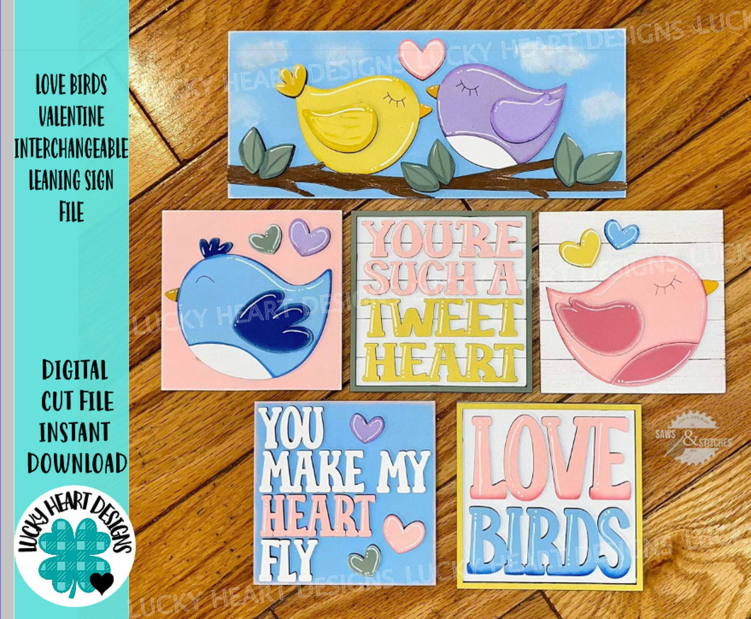 Love Birds Valentine Interchangeable Leaning Sign File SVG, Glowforge Tiered Tray, LuckyHeartDesignsCo