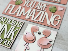 Load image into Gallery viewer, Flamingo Valentine Interchangeable Leaning Sign File SVG, Glowforge Tiered Tray, LuckyHeartDesignsCo
