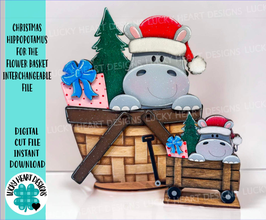 Christmas Hippopotamus For The Flower Basket Interchangeable File SVG, (Original and TINY) Christmas, Glowforge, LuckyHeartDesignsCo